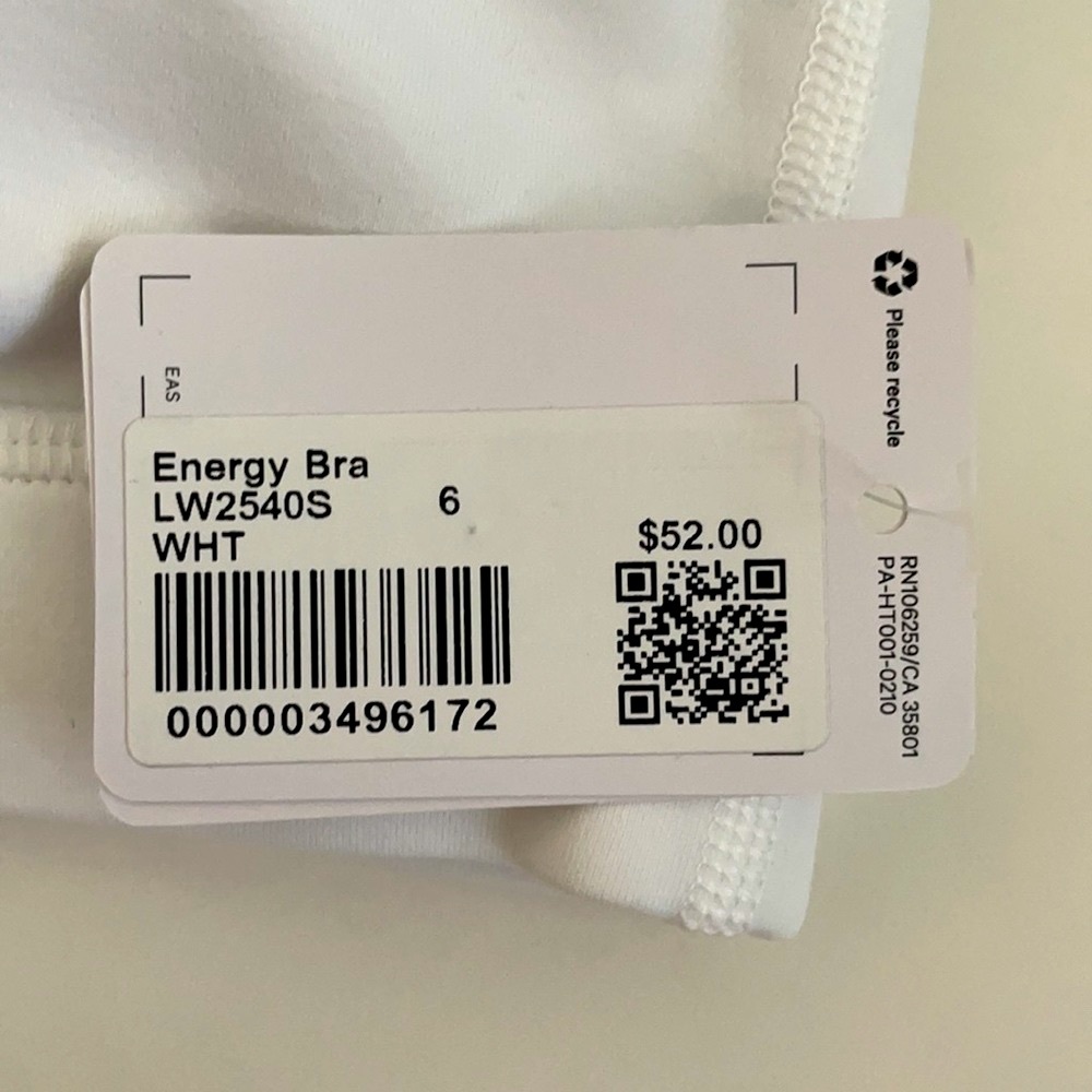 NWT Lululemon White Energy Bra Size 6 - Picture 7 of 8